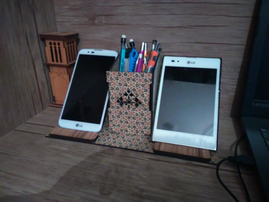 Laser Cut Cell Phone Stand Pencil Holder Organizer Free Vector