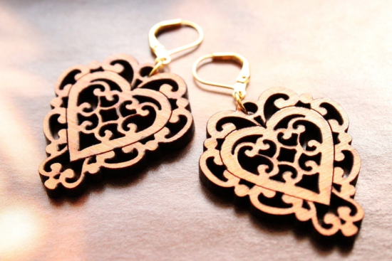 Laser Cut Heart Earrings or Pendant Free Vector