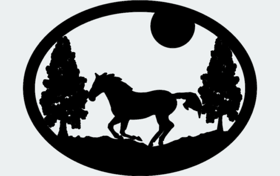 Oval Horse Trees Moon dxf File