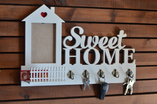 Laser Cut Wall Key Holder with Fence Free Vector