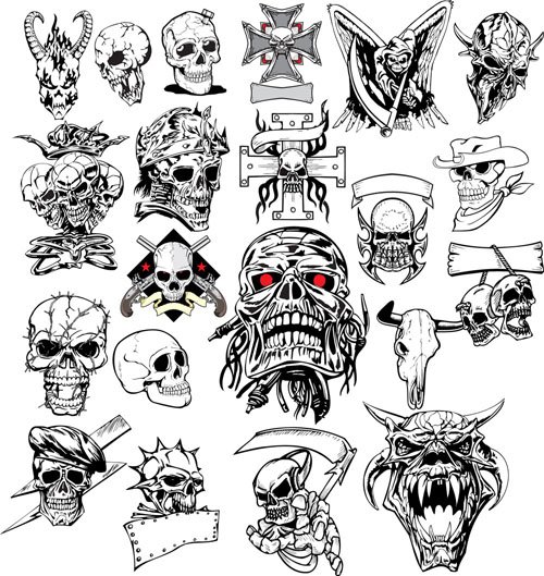 Terror Skull Head Vector Set Free Vector