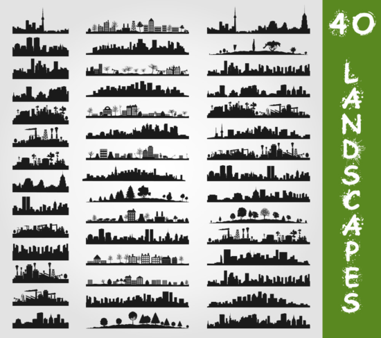 40 Landscapes Silhouettes Free Vector