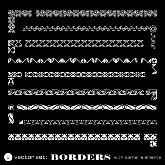Borders With Corners Isolated On Black Background Set Free Vector