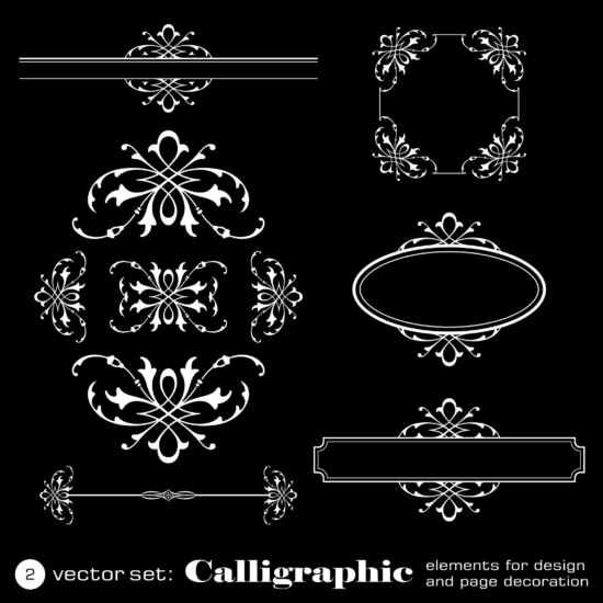 Calligraphic Elements For Design On Black Background Free Vector