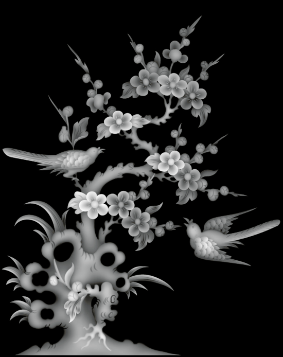 Birds and Flowers High Quality Grayscale Image BMP File