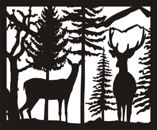 30 X 36 Doe Buck Trees Plasma Art DXF File