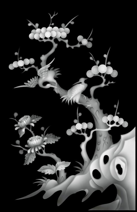 Birds Sitting on Tree Grayscale Image BMP File