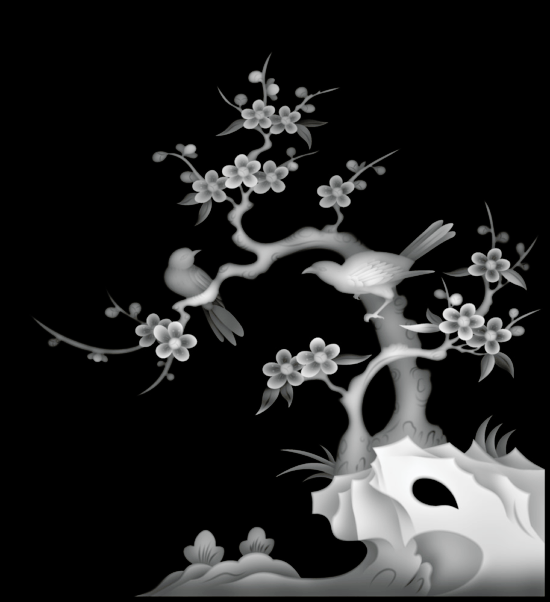 Tree Birds Grayscale Image BMP File