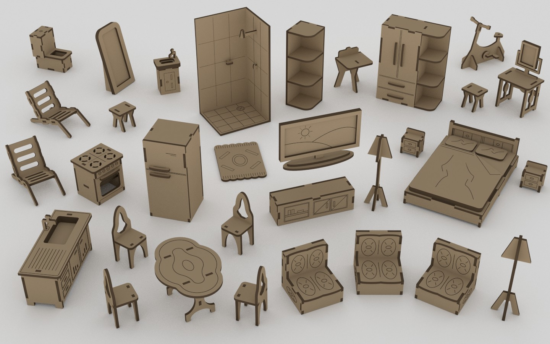 Mini Kit Furniture Dollhouse Laser Cut Mdf 3mm Free Vector