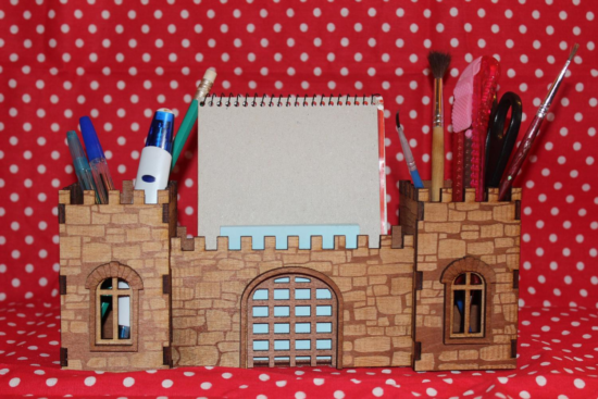 Laser Cut Fortress Desk Organizer Pen Holder DXF File