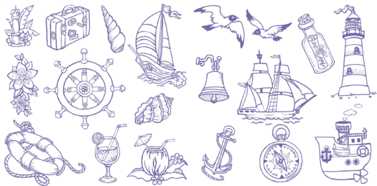 Marine Handdrawn Set Free Vector