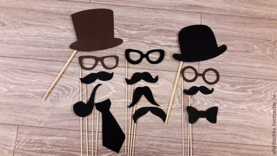 Laser Cut Wooden Mustache Hat Glasses On Stick Free Vector