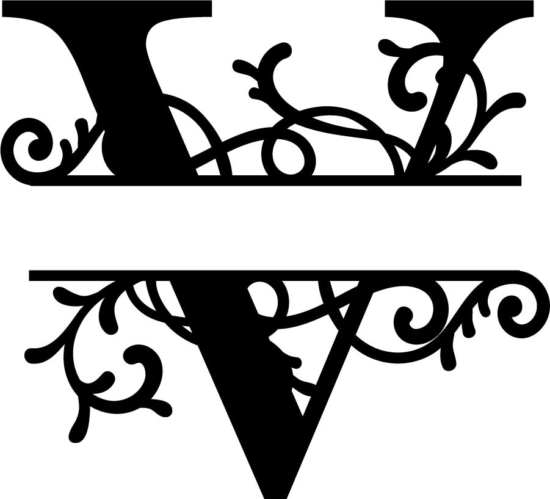 Split Monogram Letter V DXF File