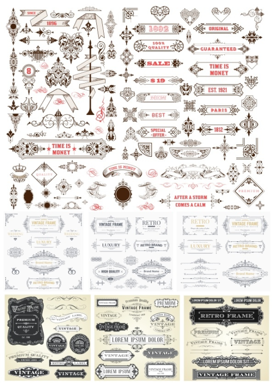 Decor Elements Mega Set Free Vector