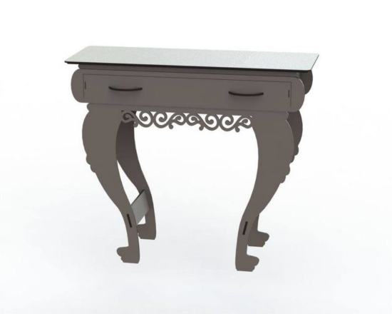 Laser Cut Wooden Table with Drawers Free Vector