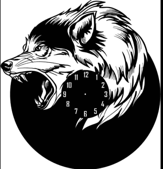 Laser Cut Wolf Shape Wall Clock Free Vector