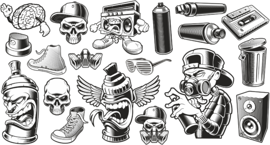 Graffiti Stickers Set Free Vector