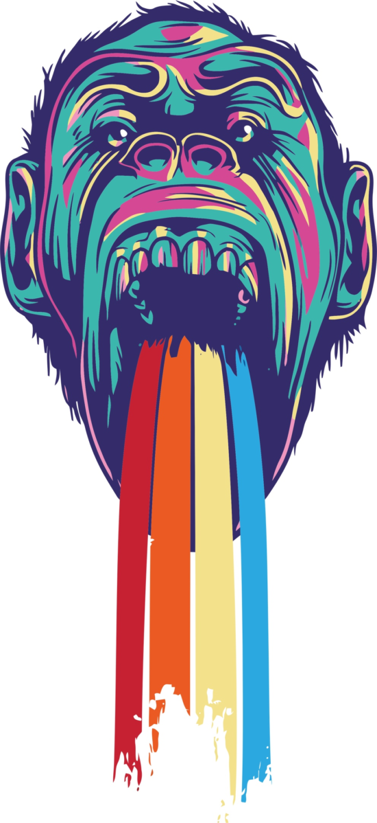 Vomiting Gorilla Print Free Vector