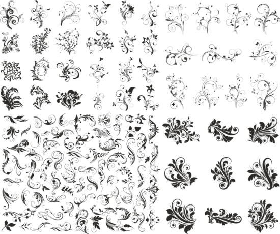 Floral Swirls Set Free Vector