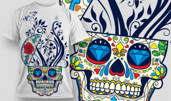 Designious Sugar Skull T shirt Design Free Vector