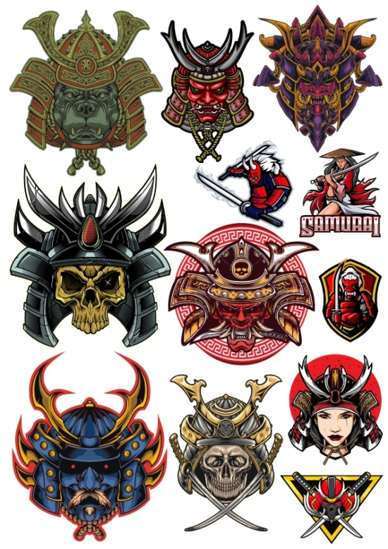 Skull Samurai Vectors Set Free Vector