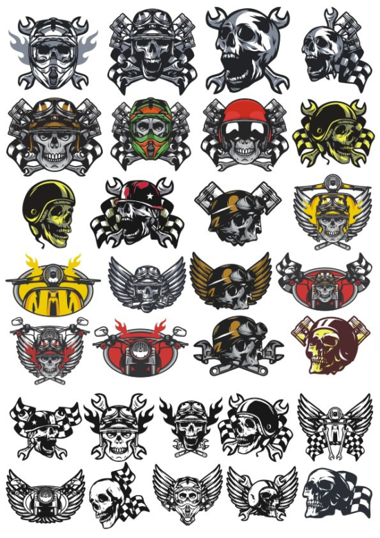 Moto Skull Sticker Vectors Free Vector