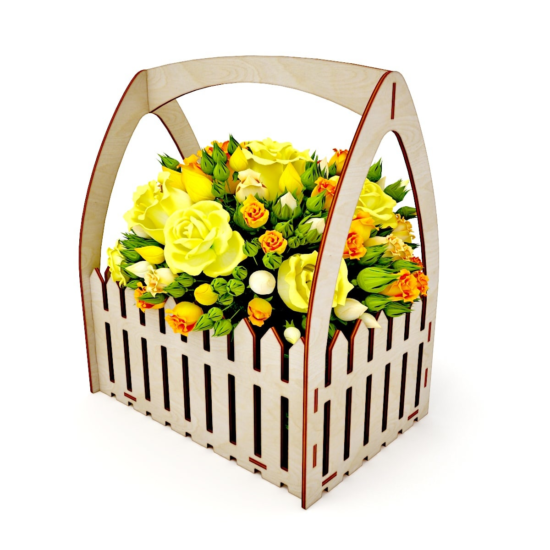 Laser Cut Wooden Fence Flower Basket Free Vector