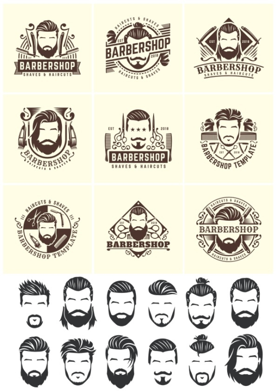 Barbershop Vector Set Free Vector