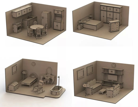 Furniture Set Doll House Mdf Laser Cut Free Vector