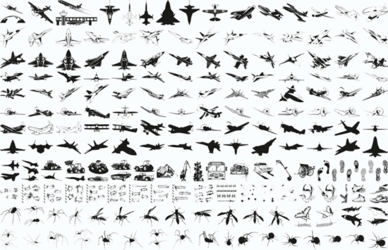 Military plane silhouette vector pack Free Vector