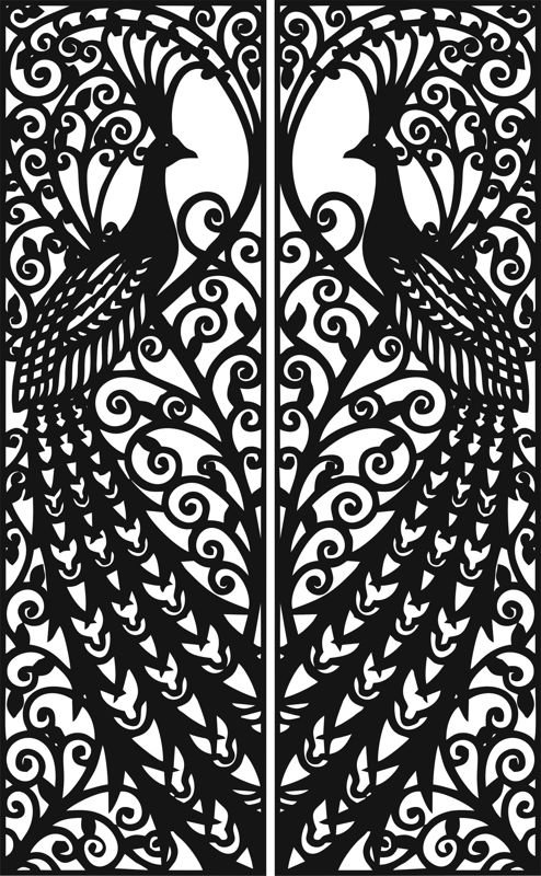 Laser Cut Door Design Peacock Free Vector