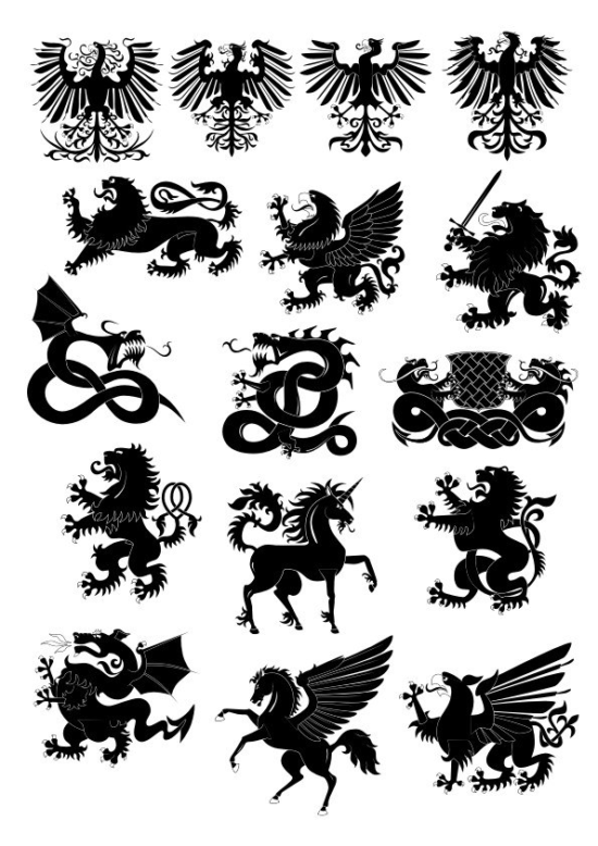 Heraldry animals vector set Free Vector