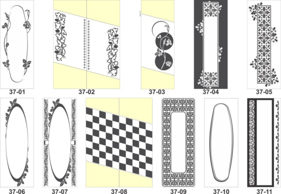 Sandblasting of glass and mirrors patterns Free Vector