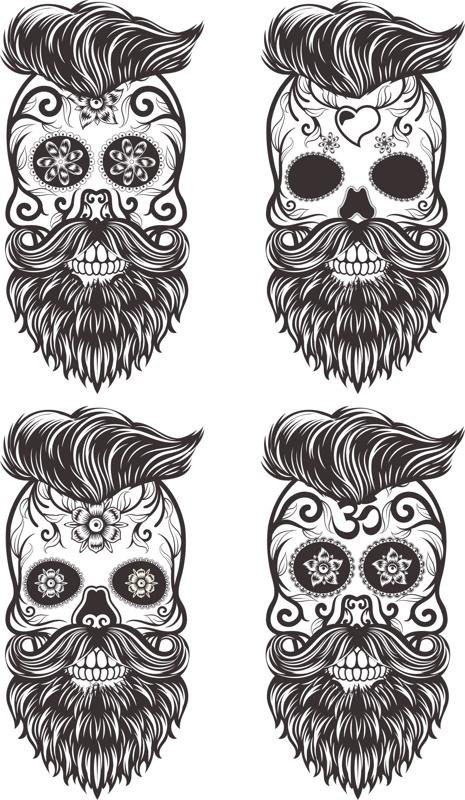 Painted Bearded Mustache Skull Free Vector