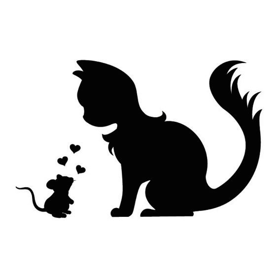 Cute wall tattoo mouse and cat in love silhouette dxf File - Free