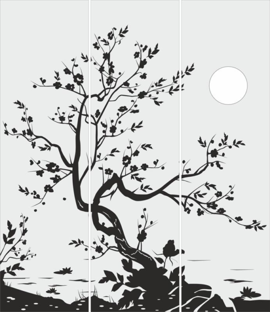 Tree Glass Door Design Free Vector