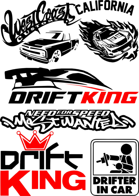 Vinyl stickers Drift in Car Vector Pack Free Vector