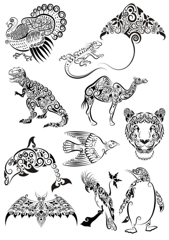Ornament Animals Tattoo Vectors Pack Free Vector
